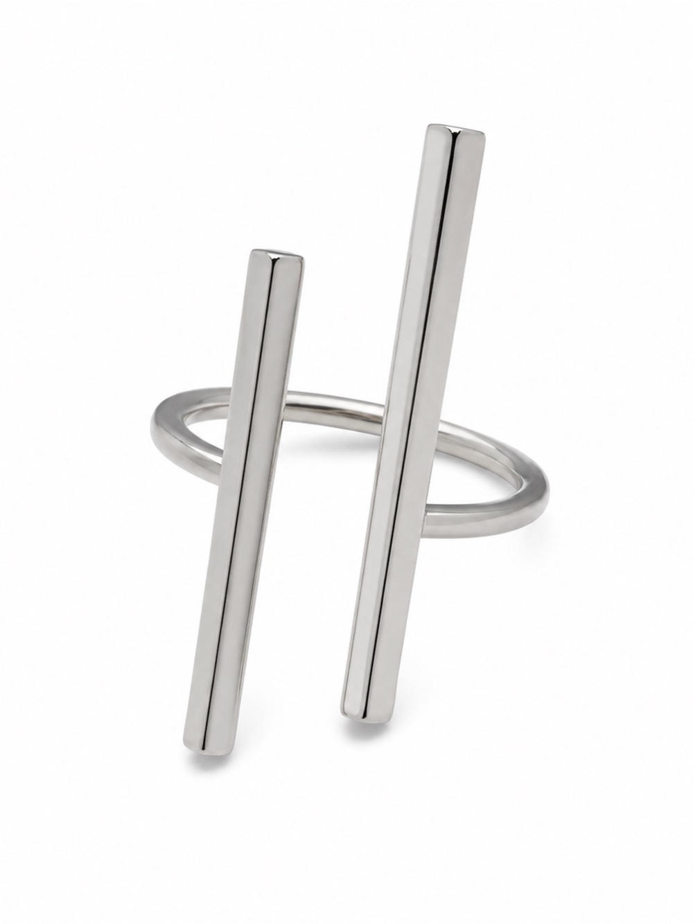 Open Double Bar Ring in Polished Silver Statement Minimalist